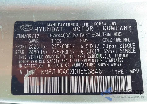 2013 Hyundai Tucson Gls z USA, uszkodzony, nr VIN KM8JUCACXDU556846